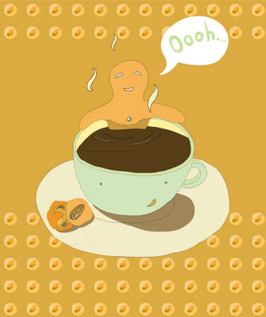 Gingerbread man soaks in coffee cupのイラスト素材