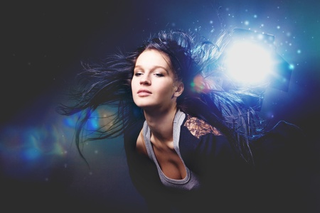 girl enjoys musicの写真素材