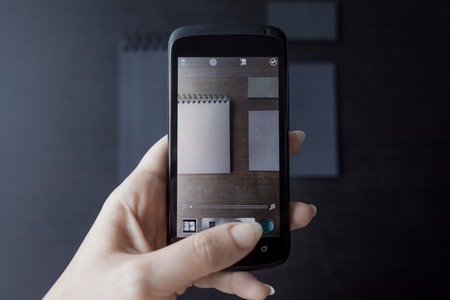 Set of black mockups on dark backgroundの写真素材