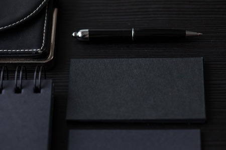 Set of black mockups on dark backgroundの写真素材