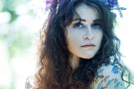 young beautiful girl, like a forest fairy. Natural beauty,の写真素材