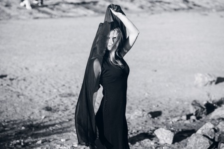 beautiful girl portrait with the effect of black and white toningの写真素材