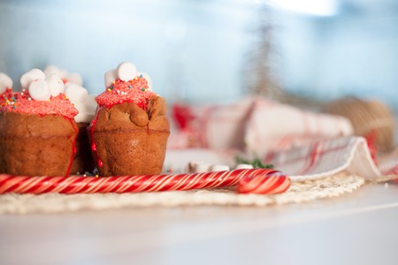 New Year celebration cupcakes, chocolate muffins on the table
