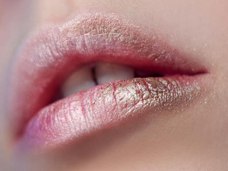 Lips, art make-up with shadows and Shine