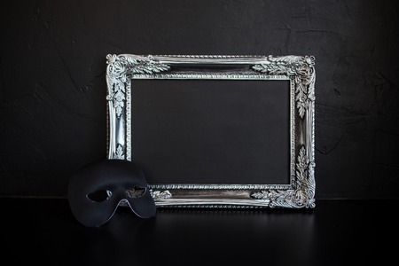 Beautiful silver frame with empty place for your text or design. Carnival maskの写真素材