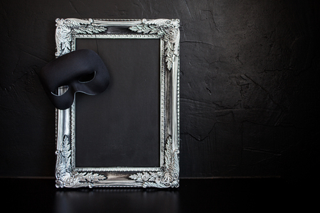 Beautiful silver frame with empty place for your text or design. Carnival maskの写真素材