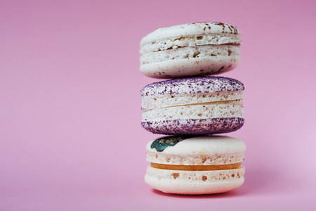Macarons on pink background, Beautiful sweet dessertの写真素材