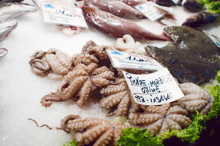 VENICE, ITALY - OCTOBER 7 , 2017: Fish market in Venice Italyのeditorial素材