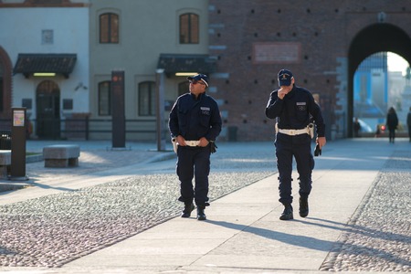 MILAN, ITALY - OCTOBER 9, 2017: Two policemen doing the roundsのeditorial素材