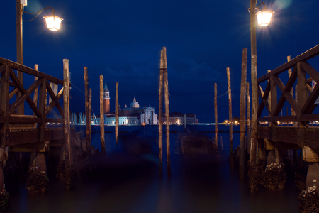 Night, Saint Mark square with San Giorgio di Maggiore church on backgroundの写真素材