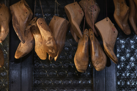 Old vintage wooden shoe form or mold for making shoes.の写真素材