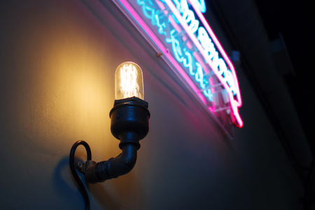 Lamp on the wall, neon sign. Design elementの写真素材
