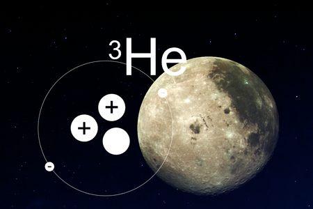 Moon and Helium 3, the model of the atom against the moon. Prey item for the new fusion, it is...