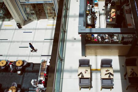 DUBAI, UNITED ARAB EMIRATES - APRIL 25, 2018: Dubai Mall, the interior of the shopping center cafe in the shopping center, top viewのeditorial素材