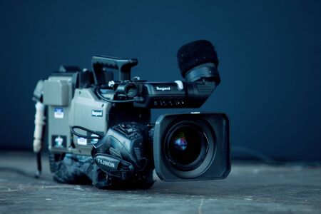 SAINT PETERSBURG, RUSSIA - JULY 17, 2011:  Professional video camera for video reporting, television. Equipment for video shootingのeditorial素材