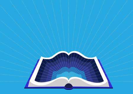 concept of education and training. Open book on a blue background. Open book tutorial with in-depth knowledge.のイラスト素材