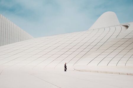 BAKU, AZERBAIJAN - APRIL 28, 2018: The Heydar Aliyev center in Baku. Modern architecture, futuristic white building smooth shapesのeditorial素材