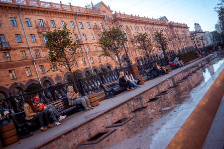 MINSK, BELARUS - SEPTEMBER 9, 2013 citizens resting on the streetsのeditorial素材