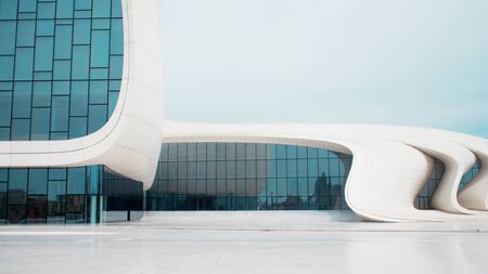 BAKU, AZERBAIJAN - APRIL 28, 2018: The Heydar Aliyev center in Baku. Modern architecture, futuristic...