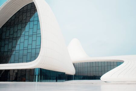 BAKU, AZERBAIJAN - APRIL 28, 2018: The Heydar Aliyev center in Baku. Modern architecture, futuristic white building smooth shapesのeditorial素材