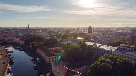 Panorama of Saint Petersburg, on the Moika river the aerial photo. Morning, view of the Central districts of St. Petersburg, Russia.の写真素材