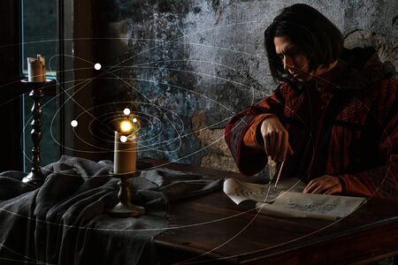 history of scientific knowledge, the concept. A young man in the image of the scientist of the...