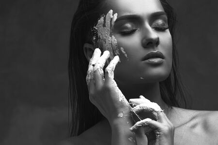 Beautiful young woman, emotional black and white portrait