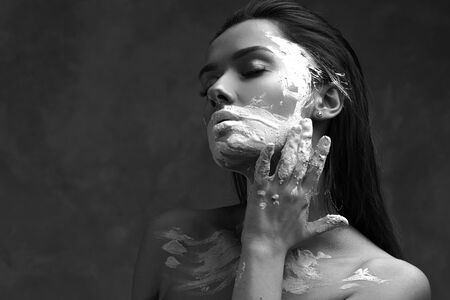 Dumbness and inability to speak about problems and thoughts, concept. Portrait of a young sensual...