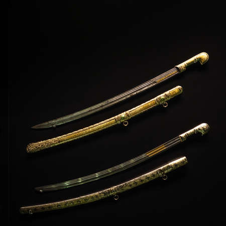 ISTANBUL, TURKEY - SEPTEMBER 21, 2019: Ancient Turkish weapons in the Museum. Swordのeditorial素材