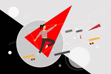 Getting out of the comfort zone, the concept of human development in a new direction. The red wedge breaks through the grey circle, the idea of going beyondのイラスト素材