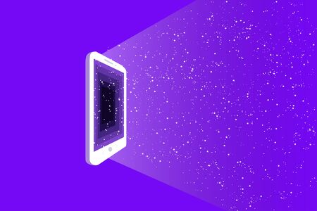 Smartphone with glowing screen on dark blue background. To log on to the Internet, the concept.のイラスト素材