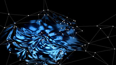 Abstract technological background, with a mirror surface and a point polygon topology. Futuristic 3D concept, blue wavy surface, abstract topologyの写真素材