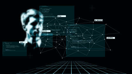 Abstract concept, digital identity, identification and scanning. Modern digital technologies, data...