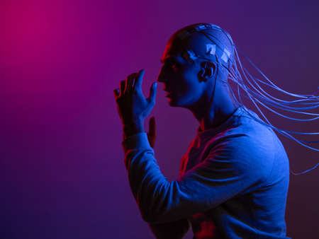 Technology-related hazards, human species change, evolution, and horrors. Neurointerface, brain -...