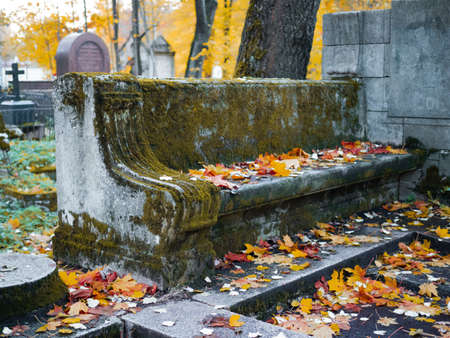 The old Catholic cemetery in the fall. Abandoned graves