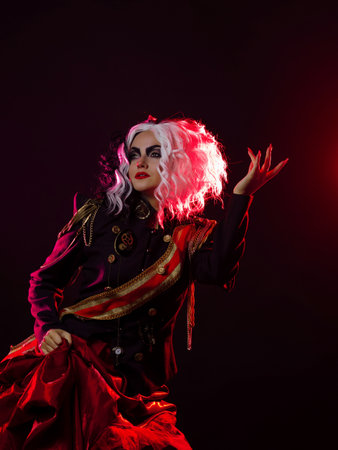 A bright and shocking woman with a black and white hairstyle