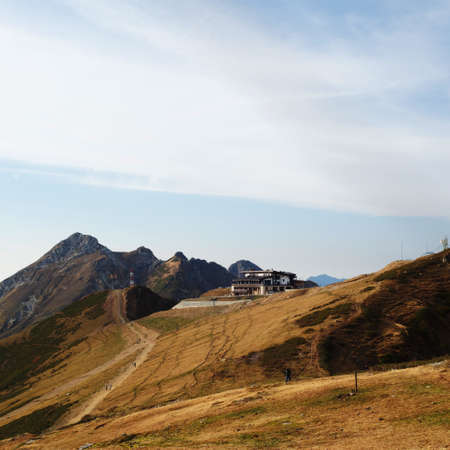 Beautiful panorama of mountains, freedom and beauty of nature. Autumn view of the Caucasus mountains...