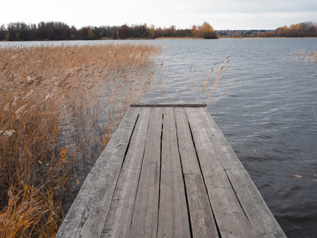 An old pier for boats, Onega Lake. Kizhi Island, Karelia, northern Russia.の写真素材