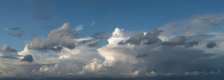 Blue sky. Beautiful Cumulus clouds flying across the sky, Beautiful natural clouds on the sky, deep...