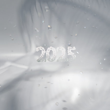 2025, happy New year. Abstract background of sparkling crystals on a white background collects textの写真素材