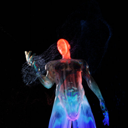 The creator, the creative process in the human brain, a 3D concept. A transparent figure made of...