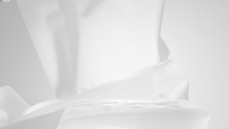 A light white fabric envelops the space and hides something, the fabric flies off some kind of box and you can see the free space for your inscriptionの写真素材