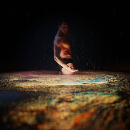The muscular figure, the moment of creation of worlds, 3d renderingの写真素材