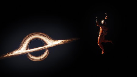 A black hole, a gravitational singularity in space. The astronaut got into the field of gravity of a...
