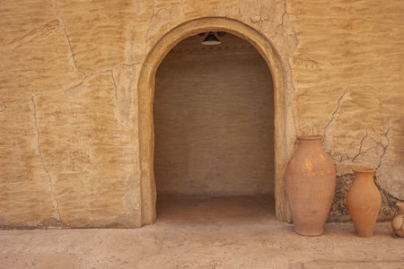 Textured walls and household items,Arabic-style surroundings, Dubai reconstruction of the old cityの写真素材