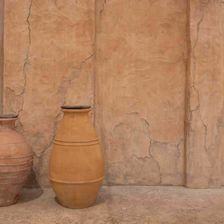 Textured walls and household items,Arabic-style surroundings, Dubai reconstruction of the old city. background for your design or textの写真素材