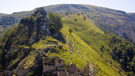 Gamsutl, the old mountain village of Dagestan. Breathtaking mountain scenery,の写真素材