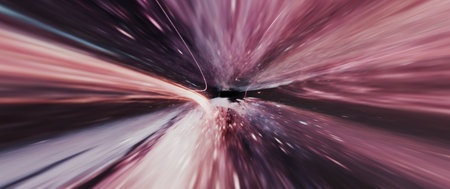a space-time tunnel, teleportation or super-high-speed movement in space, an abstract tunnel draws into itself, creative illustrationの写真素材