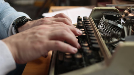 Typewriter, writer or journalist, cinematic style close-upの写真素材