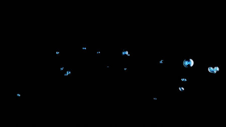Water bubbles, 3d visualization on a black background, design template. chaotic balls of waterの写真素材